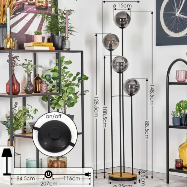 hofstein Gastor Lampadaire 30 cm Bois foncé, Noir, 4 lumières* Lampes Modernes