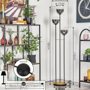 hofstein Gastor Lampadaire 30 cm Bois foncé, Noir, 3 lumières* Lampes Modernes