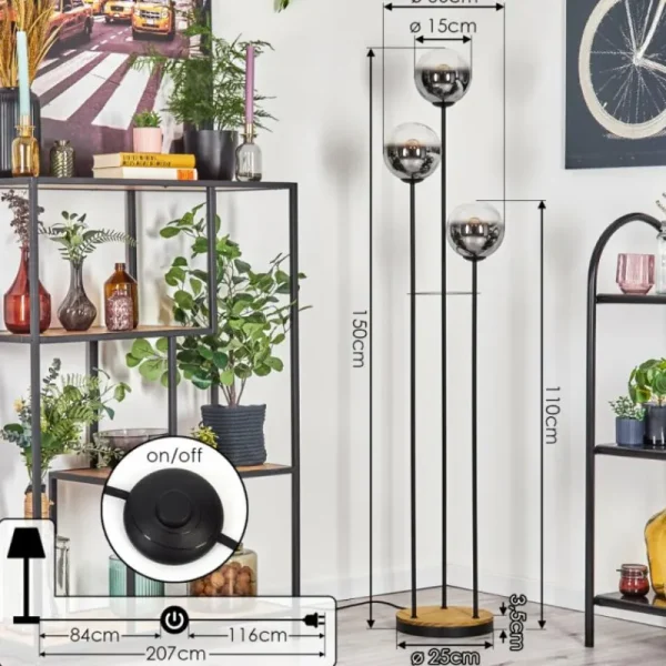 hofstein Gastor Lampadaire 30 cm Bois foncé, Noir, 3 lumières* Lampes Modernes