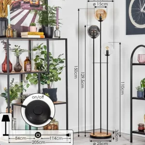 hofstein Gastor Lampadaire 30 cm Bois clair, Noir, 3 lumières* Lampes Modernes