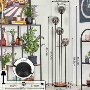 hofstein Gastor Lampadaire 30 cm Bois clair, Noir, 4 lumières* Lampes Modernes