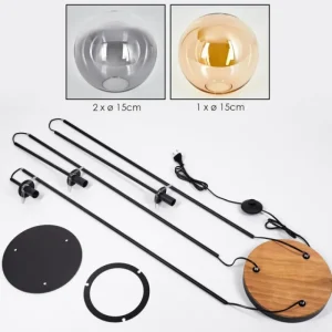hofstein Gastor Lampadaire 30 cm Bois foncé, Noir, 3 lumières* Lampes Modernes