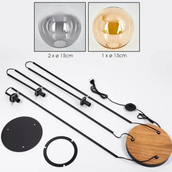 hofstein Gastor Lampadaire 30 cm Bois foncé, Noir, 3 lumières* Lampes Modernes