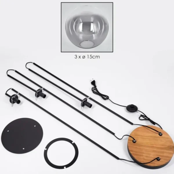 hofstein Gastor Lampadaire 30 cm Bois foncé, Noir, 3 lumières* Lampes Modernes