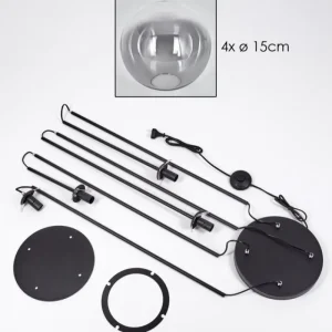 hofstein Gastor Lampadaire 30 cm Bois clair, Noir, 4 lumières* Lampes Modernes
