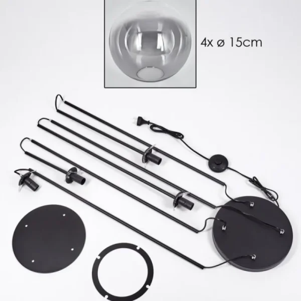 hofstein Gastor Lampadaire 30 cm Bois clair, Noir, 4 lumières* Lampes Modernes