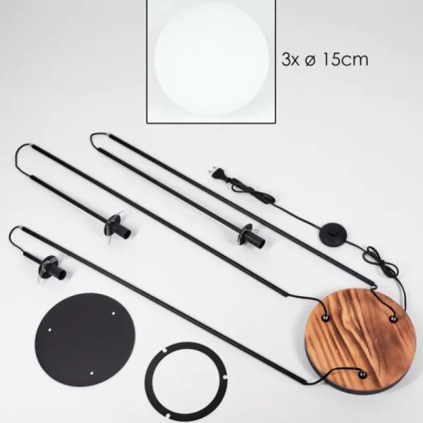 hofstein Gastor Lampadaire 30 cm Bois clair, Noir, 3 lumières* Lampes Modernes