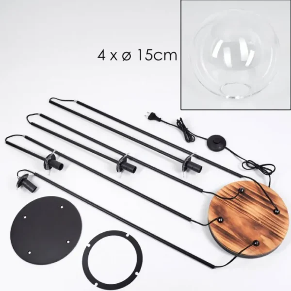 hofstein Gastor Lampadaire 30 cm Bois clair, Noir, 4 lumières* Lampes Modernes