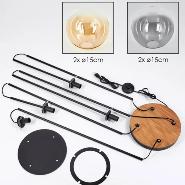 hofstein Gastor Lampadaire 30 cm Bois foncé, Noir, 4 lumières* Lampes Modernes