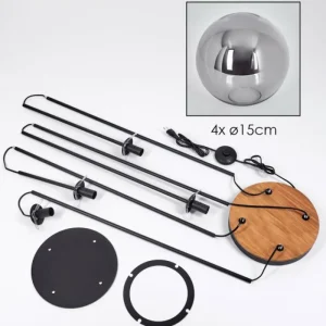 hofstein Gastor Lampadaire 30 cm Bois foncé, Noir, 4 lumières* Lampes Modernes