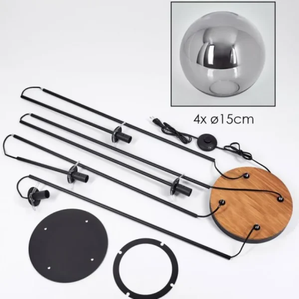 hofstein Gastor Lampadaire 30 cm Bois foncé, Noir, 4 lumières* Lampes Modernes