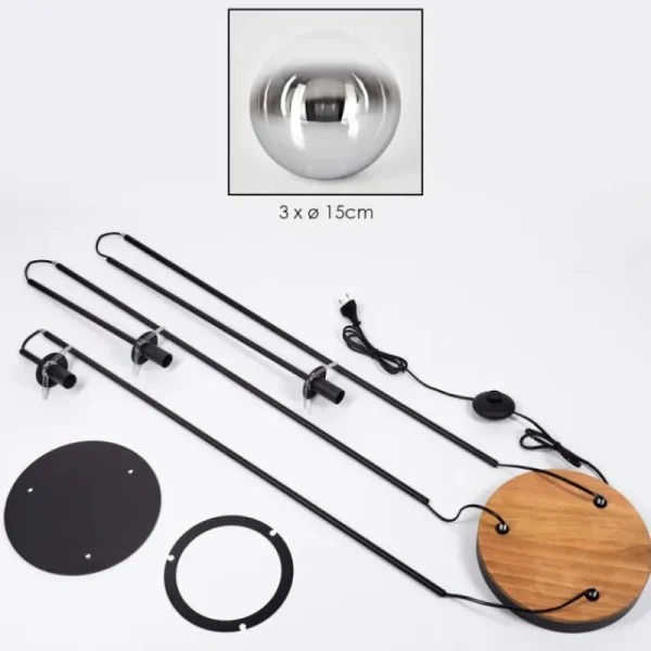 hofstein Gastor Lampadaire 30 cm Bois foncé, Noir, 3 lumières* Lampes Modernes