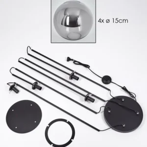 hofstein Gastor Lampadaire 30 cm Bois clair, Noir, 4 lumières* Lampes Modernes