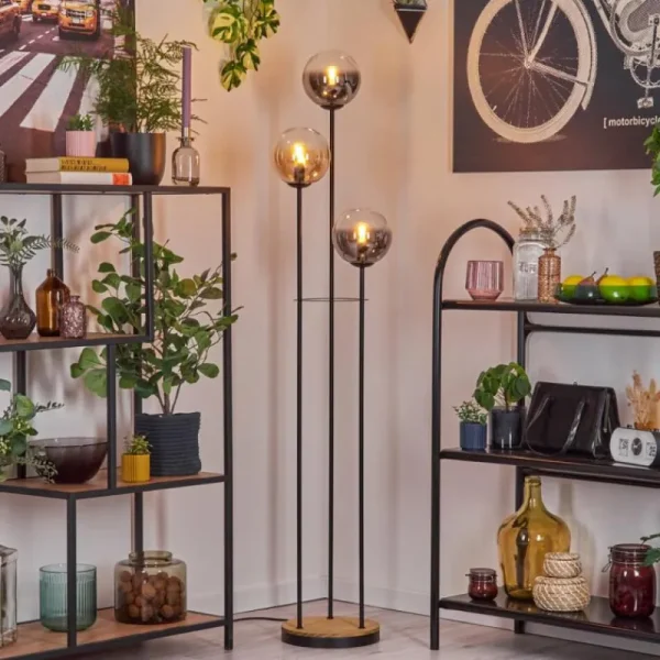 hofstein Gastor Lampadaire 30 cm Bois foncé, Noir, 3 lumières* Lampes Modernes