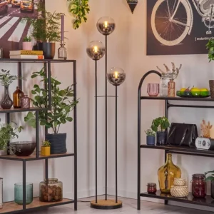hofstein Gastor Lampadaire 30 cm Bois foncé, Noir, 3 lumières* Lampes Modernes