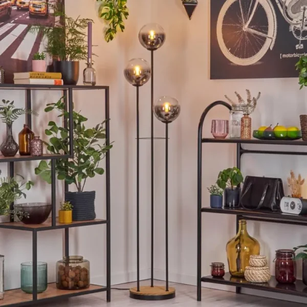 hofstein Gastor Lampadaire 30 cm Bois foncé, Noir, 3 lumières* Lampes Modernes
