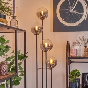hofstein Gastor Lampadaire 30 cm Bois clair, Noir, 4 lumières* Lampes Modernes