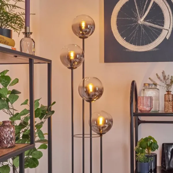 hofstein Gastor Lampadaire 30 cm Bois clair, Noir, 4 lumières* Lampes Modernes