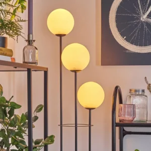 hofstein Gastor Lampadaire 30 cm Bois clair, Noir, 3 lumières* Lampes Modernes