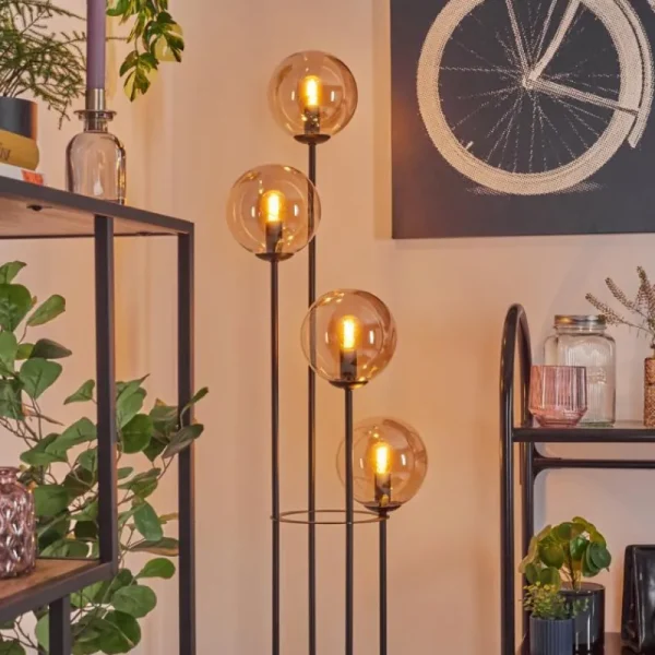 hofstein Gastor Lampadaire 30 cm Bois foncé, Noir, 4 lumières* Lampes Modernes