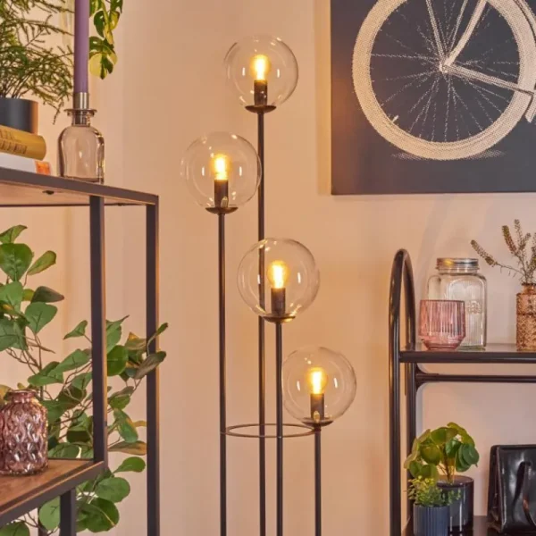 hofstein Gastor Lampadaire 30 cm Bois clair, Noir, 4 lumières* Lampes Modernes