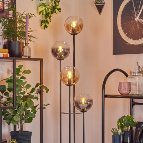 hofstein Gastor Lampadaire 30 cm Bois foncé, Noir, 4 lumières* Lampes Modernes