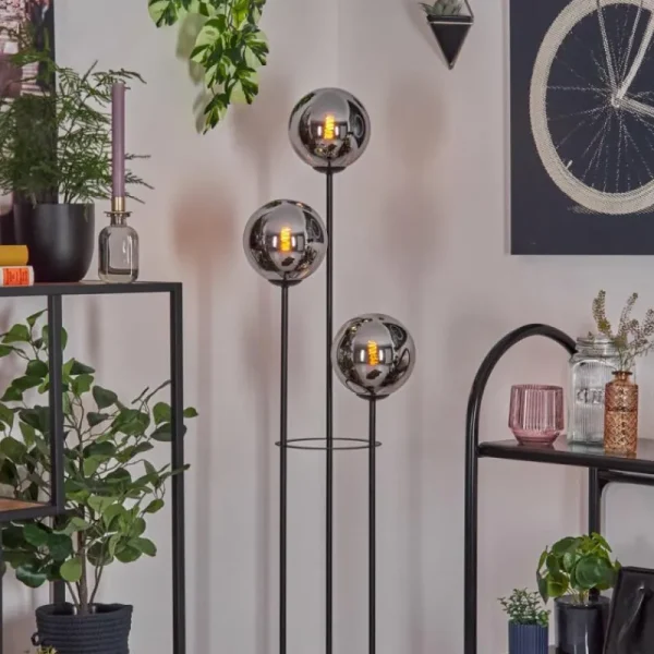 hofstein Gastor Lampadaire 25 cm Bois clair, Noir, 3 lumières* Lampes Modernes
