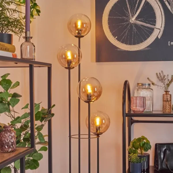 hofstein Gastor Lampadaire 30 cm Bois clair, Noir, 4 lumières* Lampes Modernes