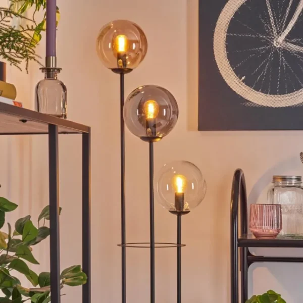 hofstein Gastor Lampadaire 30 cm Bois clair, Noir, 3 lumières* Lampes Modernes