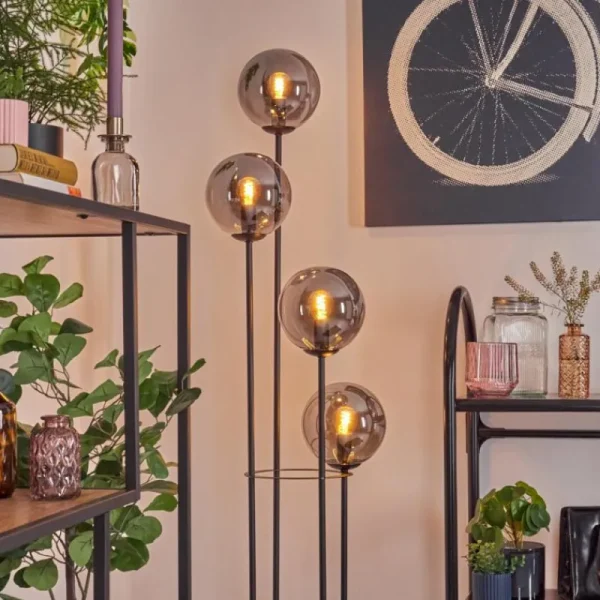 hofstein Gastor Lampadaire 30 cm Bois clair, Noir, 4 lumières* Lampes Modernes