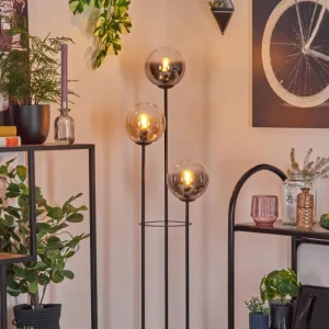 hofstein Gastor Lampadaire 30 cm Bois foncé, Noir, 3 lumières* Lampes Modernes