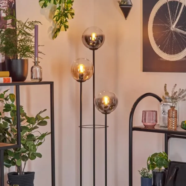 hofstein Gastor Lampadaire 30 cm Bois foncé, Noir, 3 lumières* Lampes Modernes