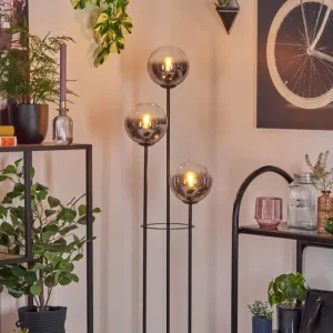 hofstein Gastor Lampadaire 30 cm Bois foncé, Noir, 3 lumières* Lampes Modernes
