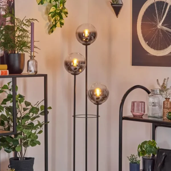 hofstein Gastor Lampadaire 30 cm Bois foncé, Noir, 3 lumières* Lampes Modernes