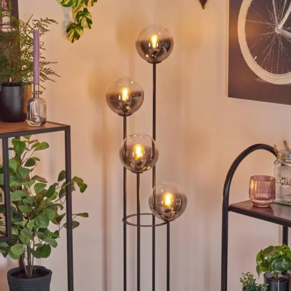 hofstein Gastor Lampadaire 30 cm Bois clair, Noir, 4 lumières* Lampes Modernes