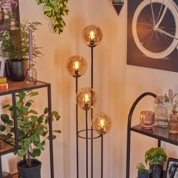 hofstein Gastor Lampadaire 30 cm Bois foncé, Noir, 4 lumières* Lampes Modernes