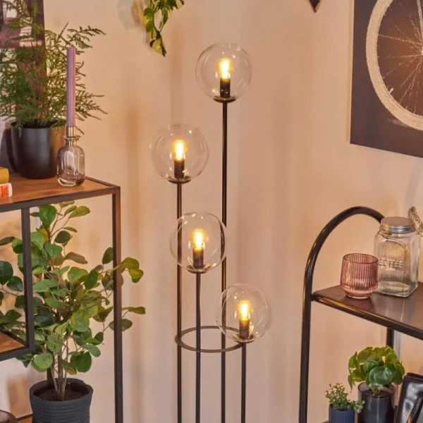 hofstein Gastor Lampadaire 30 cm Bois clair, Noir, 4 lumières* Lampes Modernes
