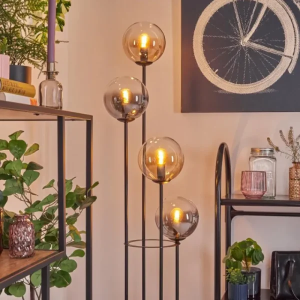 hofstein Gastor Lampadaire 30 cm Bois foncé, Noir, 4 lumières* Lampes Modernes