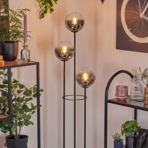 hofstein Gastor Lampadaire 25 cm Bois clair, Noir, 3 lumières* Lampes Modernes