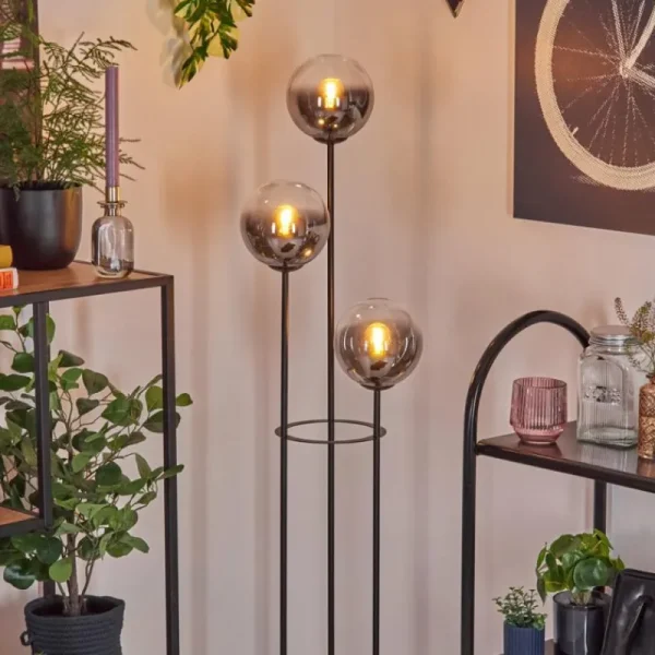 hofstein Gastor Lampadaire 25 cm Bois clair, Noir, 3 lumières* Lampes Modernes