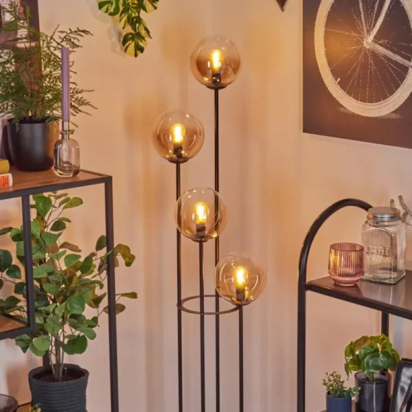 hofstein Gastor Lampadaire 30 cm Bois clair, Noir, 4 lumières* Lampes Modernes