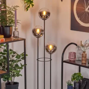 hofstein Gastor Lampadaire 30 cm Bois foncé, Noir, 3 lumières* Lampes Modernes