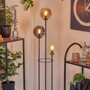 hofstein Gastor Lampadaire 30 cm Bois clair, Noir, 3 lumières* Lampes Modernes