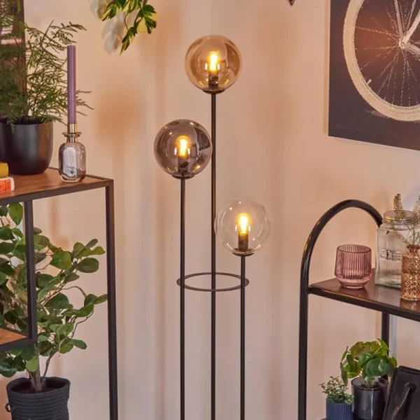 hofstein Gastor Lampadaire 30 cm Bois clair, Noir, 3 lumières* Lampes Modernes