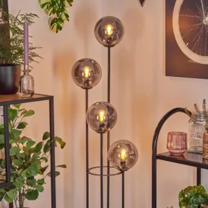 hofstein Gastor Lampadaire 30 cm Bois clair, Noir, 4 lumières* Lampes Modernes