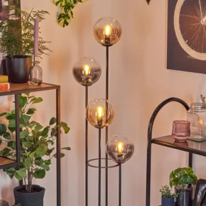 hofstein Gastor Lampadaire 30 cm Bois clair, Noir, 4 lumières* Lampes Modernes