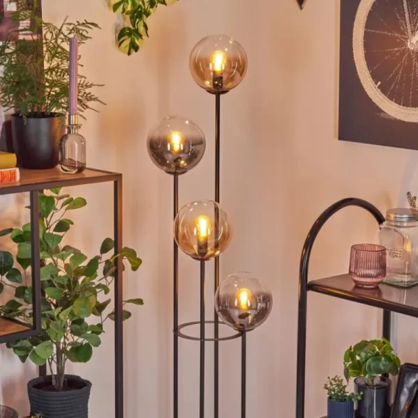 hofstein Gastor Lampadaire 30 cm Bois clair, Noir, 4 lumières* Lampes Modernes