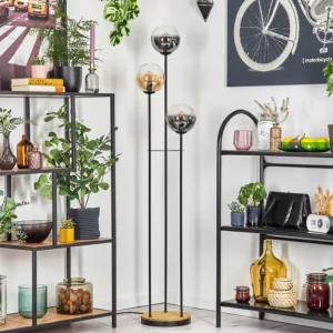 hofstein Gastor Lampadaire 30 cm Bois foncé, Noir, 3 lumières* Lampes Modernes