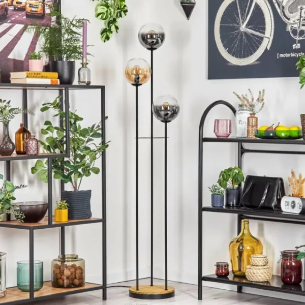 hofstein Gastor Lampadaire 30 cm Bois foncé, Noir, 3 lumières* Lampes Modernes