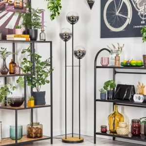 hofstein Gastor Lampadaire 30 cm Bois foncé, Noir, 3 lumières* Lampes Modernes